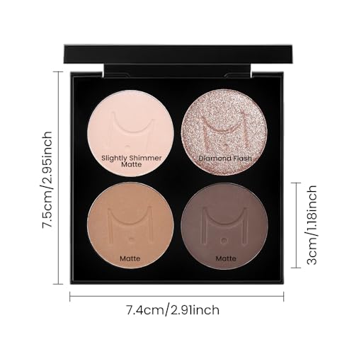 evpct Nude Eyeshadow Quad Palette - Matte, Metallic & Glitter 4-Color Eye Shadow