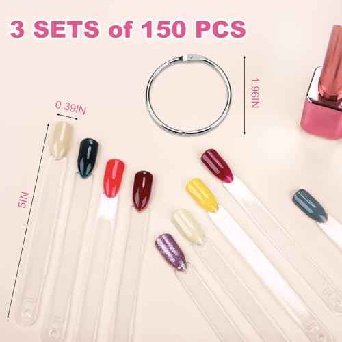 150pcs Nail Swatch Sticks with Ring and Number Stickers, Color Swatches for Nail Polish Display Nail Art Supplies for Nail Techs Must Haves Nail Stuff