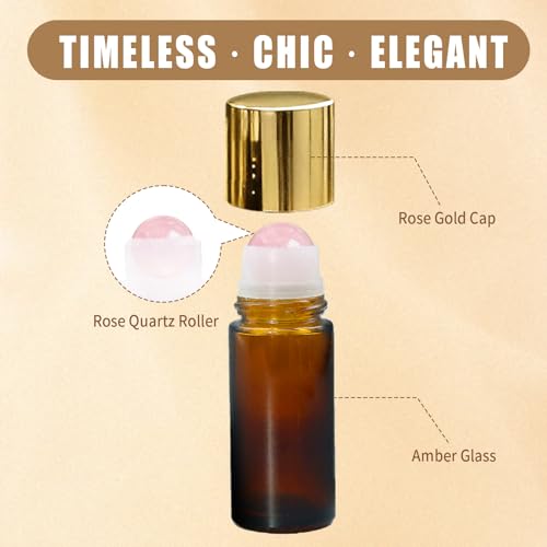 Rose Quartz Roller Bottles 50ml - Amber Glass Essential Oil Bottles