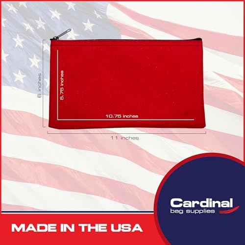 Multipack of 2 Compact Zipper Cloth Pouches, Zipper Bag, Travel Toiletry, Cosmetics, Stationary Case, 11 x 6 inches (Red)