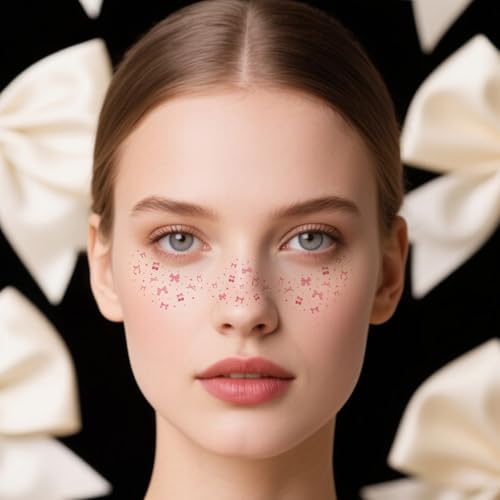 6pcs Pink Bow Face Freckle Tattoo Stickers, Waterproof Temporary Tattoos for Women & Girls Perfect for Makeup St. Patrick's & Costume Parties
