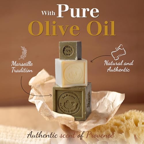 Authentic Savon de Marseille Soap ? French Milled Bar Soap with Saponified Olive Oil ? Fragrance-Free, 100% Natural Ingredients ? For Body, Face, Hands & Home ? Cleanser Made in France - 3x10.6 oz