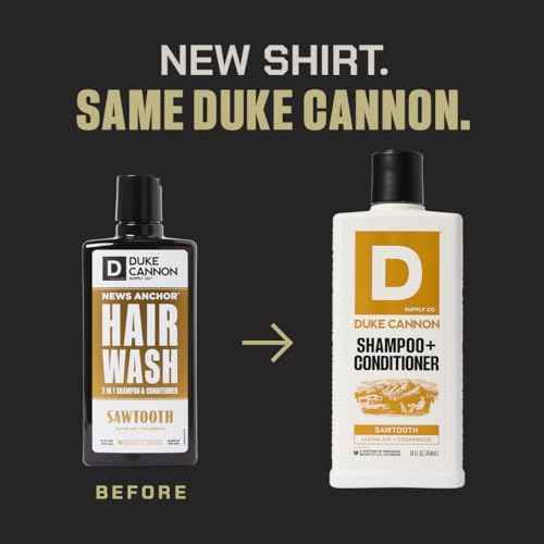 Duke Cannon Supply Co. 2-in-1 Hair Wash - Masculine Scent - Gentle Cleansing Hair Wash For Men - Stimulating Hair Shampoo & Conditioner - Strengthens Hair - Sawtooth Shampoo/Conditoner (14 oz)