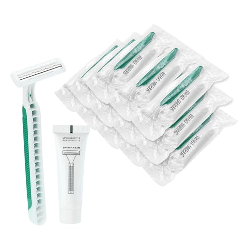 Disposable Razors in Bulk Pack of 120,Green Disposable Shaving Razor Individual Wrapped Twin Blade Bulk Disposable Razors with Clear Cap and 10g Shaving Cream for Homeless,Hotel,Travel,Charity,Shelter