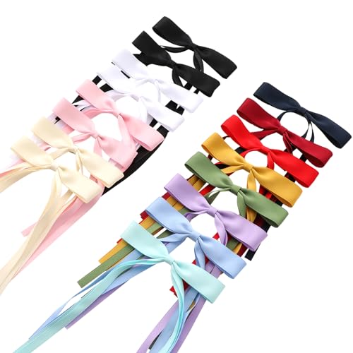 16 PCS Hair Bow Clips with Long Tail for Women