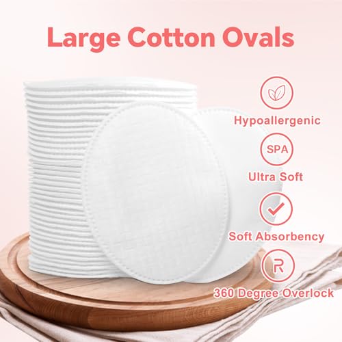 ICOTLE Large Oval Cotton Pads for Face - Dual-Sided, 80 Count, Box