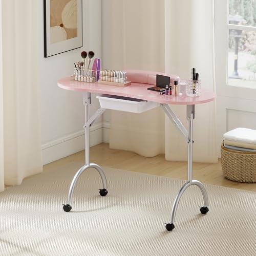 Foldable Portable Nail Table with Lockable Wheels & Carrying Bag