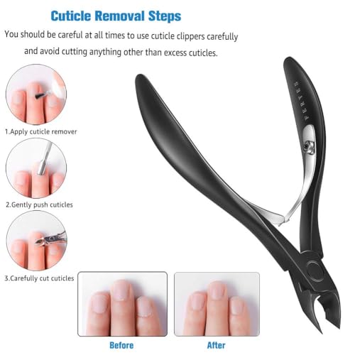 FERYES Professional Stainless Steel Cuticle Nippers - 1/2 Jaw, Black