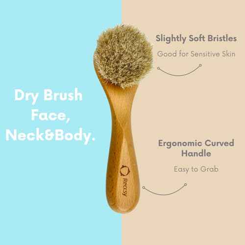 Face Dry Brush for Lymphatic Drainage Set,Exfoliating Face Brush+Face Scrubber for Women+4pcs Organic Facial Exfoliating Pads Reusable.Wooden Small Soft Bristle Facial Brushes for Cleaning.