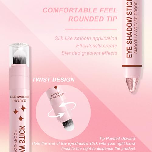 GADMLURY 8-Piece Pink Eyeshadow Stick Set with Blender Brush