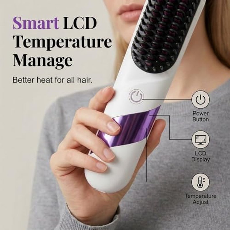 Cordless Hair Straightener Brush, Mini Portable Straightener for Travel