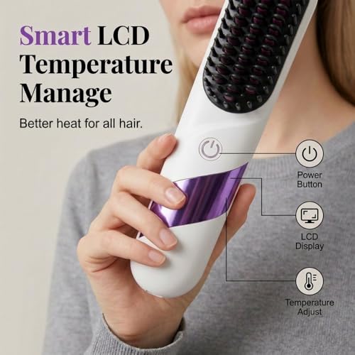 Cordless Hair Straightener Brush, Mini Portable Straightener for Travel