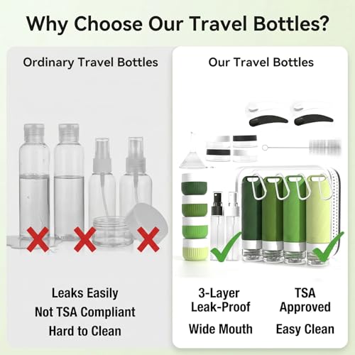 26 Pcs TSA Approved Travel Toiletry Bottles Set - Leakproof Silicone Containers with Clear Bag