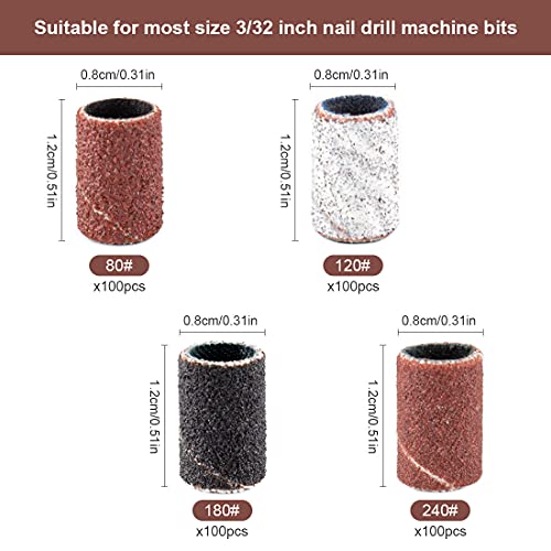 Nail Drill Sanding Bands Set 160pcs 80-240 Grit with 2 Bits