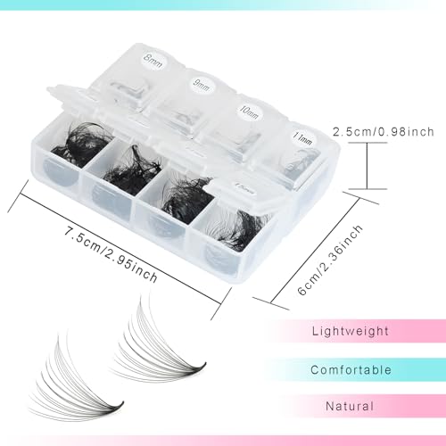 600 Fans 20D Curly Premade Eyelash Extensions 8-15mm Mixed Length Handmade Thin Base Pre-made Fan Clusters D Curly Loose Fan Design for Natural Volume (20D-0.05-D-8-15mm£©