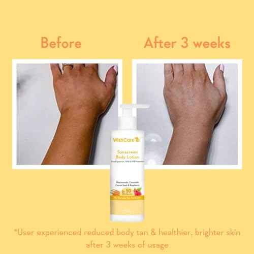 WishCare Sunscreen Body Lotion with SPF 50 PA+++ - Broad Spectrum UVA & UVB Protection, No White Cast, Enriched with Carrot Seed & Raspberry - Body Sunscreen Lotion 200ml