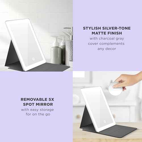 Conair Lighted Makeup Mirror, LED Vanity Mirror, 1X/5X Magnifying Mirror, Foldable with Case, Battery Operated and Rechargeable in White