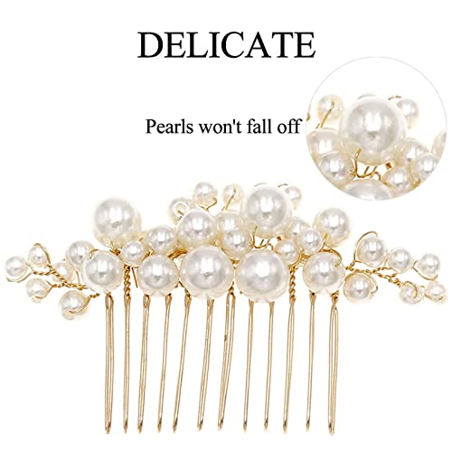 Pearl Bridal Hair Combs & Pins Set of 5 (Gold)