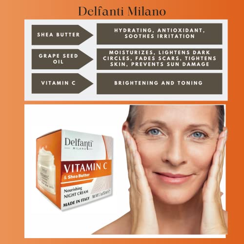 Delfanti-Milano ? VITAMIN C & SHEA BUTTER ? Nourishing Night Cream ? Face and Neck Moisturizer ? Made in Italy