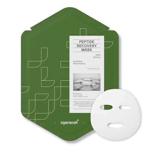 Peptide Recovery Mask with Cica and Rose Water, Calms and Soothes, Antioxidant-Rich Sheet Mask for Sensitive Skin, 7 Count