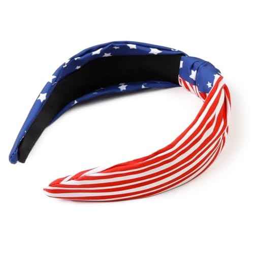 4th of July Women's Headbands - Knotted American Flag Top Knot Hair Hoops, Patriotic USA Independence Day Red White and Blue Accessories