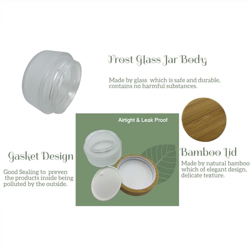 Empty Refillable Frosted Glass Cosmetic Cream Jar 4 Pack 3.3 OZ/100g with Bamboo Lids,Skin Care Travel Containers Pot for Clay Masks,Butter,Body Scrub,Lip Balm, Ointments, Lotion Frost