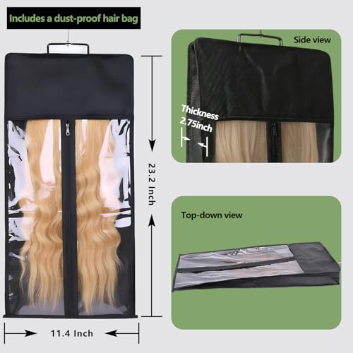 Hair Extension Holder with 38 Hooks & Transparent Storage Bag