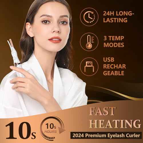 Heated Eyelash Curler, 2-in-1 Clip-Type Design, 3 Temperature Modes, USB Rechargeable Electric Eyelash Curler, Natural Curling 24H Long-Lasting Curl, Gift for Women & Girls, Beige-DB
