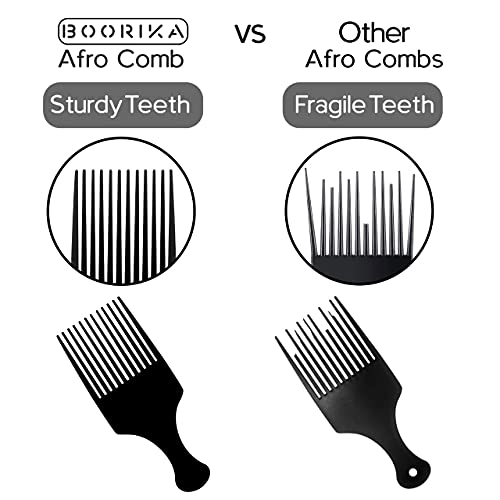 Boorika Afro Hair Pick Comb 7.5 In Wide Tooth Detangling Pack of 2