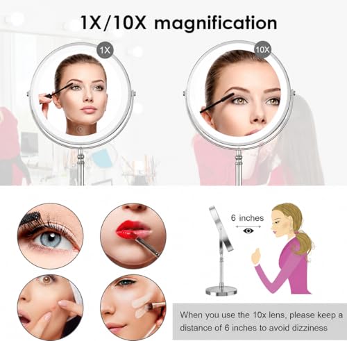 DEIOVWXS Rechargeable Makeup Mirror with 3 Color Lights, 1X/10X Magnification
