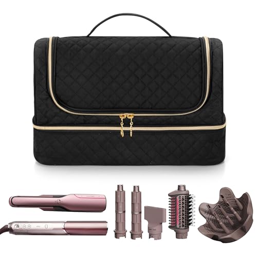 Yarwo Carrying Case Compatible with Shark Flexfusion HD641S/HD642S, Double Layers Hanging Travel Bag for FlexFusion Hair Straightener & Powerful Hair Dryer and Hair Styler Attachments, Black