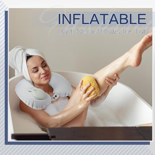 Inflatable Bath Pillow 2-Pack with Neck Support & Adjustable Buttons