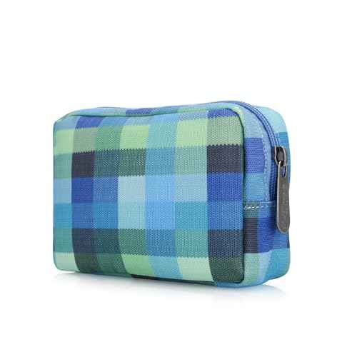 E-Tree Cute Small Makeup Bag,Cosmetic Toiletry Make up Little Items Pouch for Purse,Zipper Mini Tech Charger Cable Electronic Organizer Case,Travel Accessories for Women Men Teen,Blue Checkered