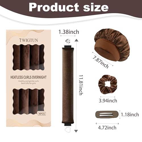 Heatless Hair Curlers Overnight Set - Jumbo Velvet Hair Rollers & Satin Bonnet