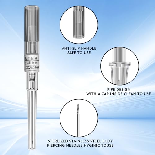 Catheter Piercing Needles Set - 10 Assorted 14G-22G for Body Piercing