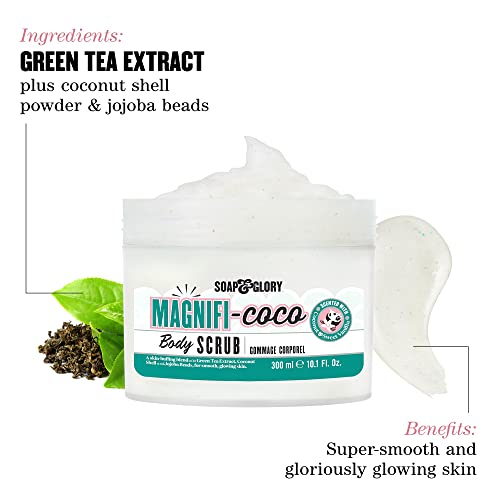 Soap & Glory Magnificoco Buff and Ready Coconut Body Scrub - Smoothing & Buffing Body Scrub - Coconut Scented Body Polish - Brightening with Green Tea Extract (300ml)