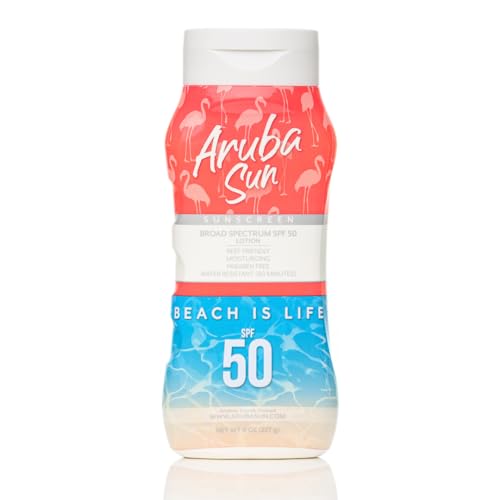 ARUBA SUN SPF 50 Sunscreen Lotion | Aruba Reef Act Compliant no 67 Octinoxate & Oxybenzone Free | 8 oz, Water-Resistant, Non-Greasy, Broad Spectrum UVA/UVB Sunscreen