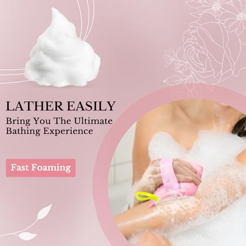 MIG4U Exfoliating Body Scrubber Sponge Exfoliate Dead Skin Bath Sponge for Shower, Luxury Foaming Skin Scrubber for Women Men, 3 Pack Macaroon