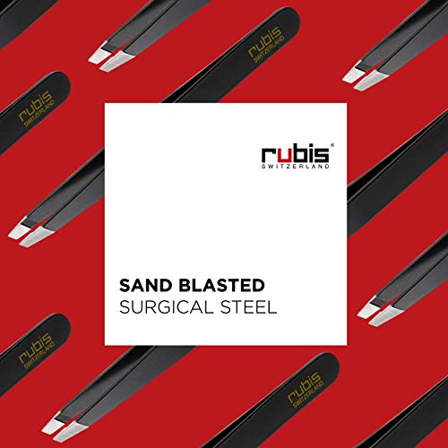 Rubis Classic Stainless Steel Slanted Tweezers for Precise Eyebrows and Hair Removal, 1K104, Made in Switzerland, Black