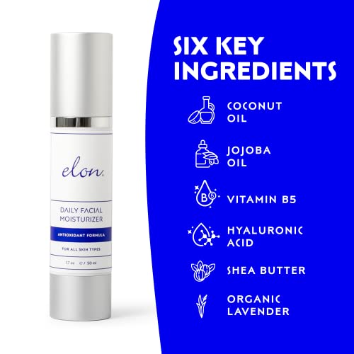 Elon Daily Facial Moisturizer for Women - Hyaluronic Acid Moisturizer w/Coconut Oil & Jojoba Oil ? Reduce Signs of Fine Lines & Wrinkles - Suitable for All Skin Types (1.7 Oz)