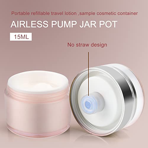 0.5 oz/15 ml Airless Pump Jar,Empty Acrylic Vacuum Jar with Press Pump,Portable Travel Face Cream Lotion Sample Cosmetic Container Pot for Makeup,Essence,Moisturizer,Eye Cream-4 Pack,Pink