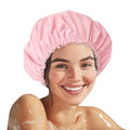 Large Waterproof Shower Cap for Women - Pink, Double-Layer Hair Bonnet