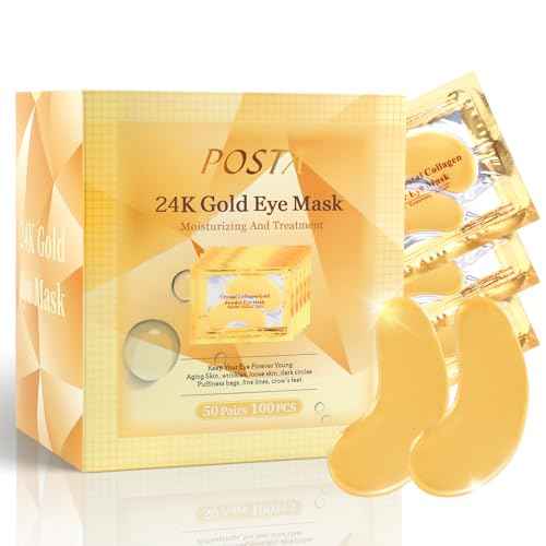 POSTA 50 Pairs 24K Gold Eye Mask, Collagen Under Eye Mask for Dark Cirlce, Puffiness, Refresh, Revitalizing, Travel, Wrinkles, Eye Patches Luxury Gift for Women & Men