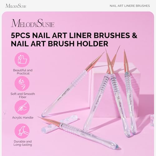 MelodySusie Nail Art Brush Set - 5 Professional Brushes & Holder