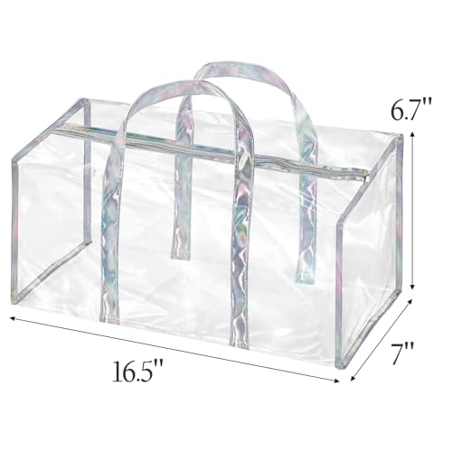 Lyellfe 2 Pack Clear Duffle Bag for Women, Heavy Duty Sports Tote Gym Bags, Large PVC Tote with Zipper, Plastic Makeup Toiletry for Gym, Travel, Beach and Picnic