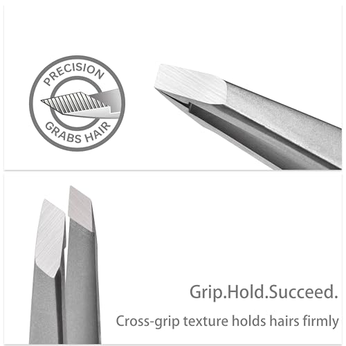 Slanted Eyebrow Tweezers for Women with Travel Case