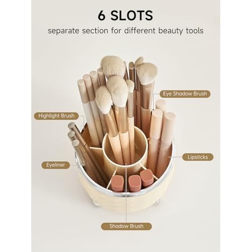 Makeup Brush Holder with Dustproof Lid, 360 Rotating Makeup Brush Organizer, Brushes Cup for Cosmetics, Nail Polish, Bathroom Vanity