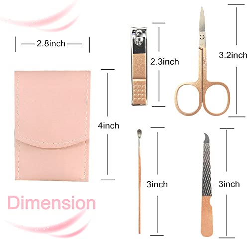 Manicure Set for Women with 4 Stainless Steel Nail Tools - Rose Gold Travel Case