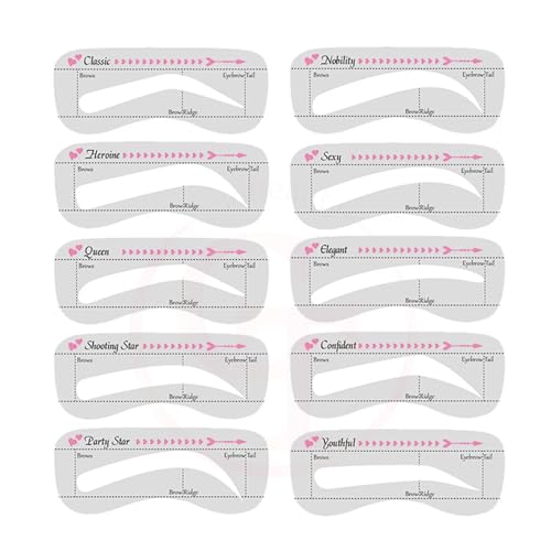 Eyebrow Stencil Template Kit - 10 Reusable Silicone Shapes