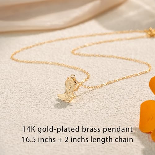 14K Gold Plated Cowgirl Boot Pendant Necklace for Women - Good Luck Charm